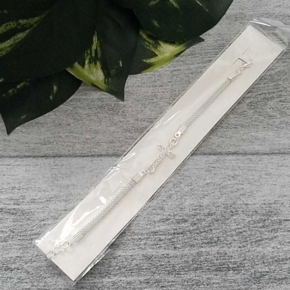 Rhinestone Cross silver toned bracelet NEW